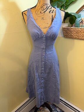 Reformation Sebastien Linen Midi Dress Size 0 Blue